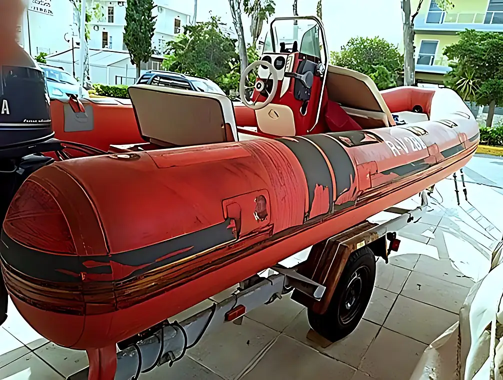 Tube replacement on a Marshall 5.70 inflatable boat, before