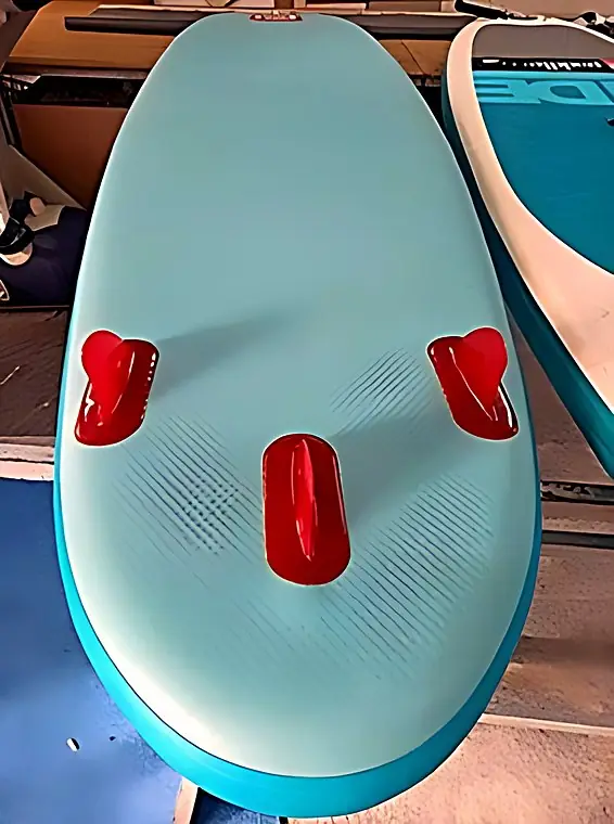 Fin and seam bonding on an inflatable SUP board, after