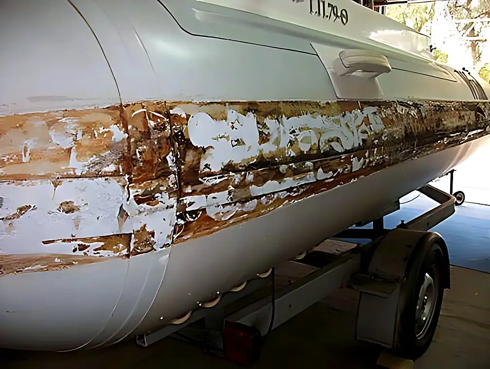 Rubbing strake replacement on a Wind inflatable boat, before